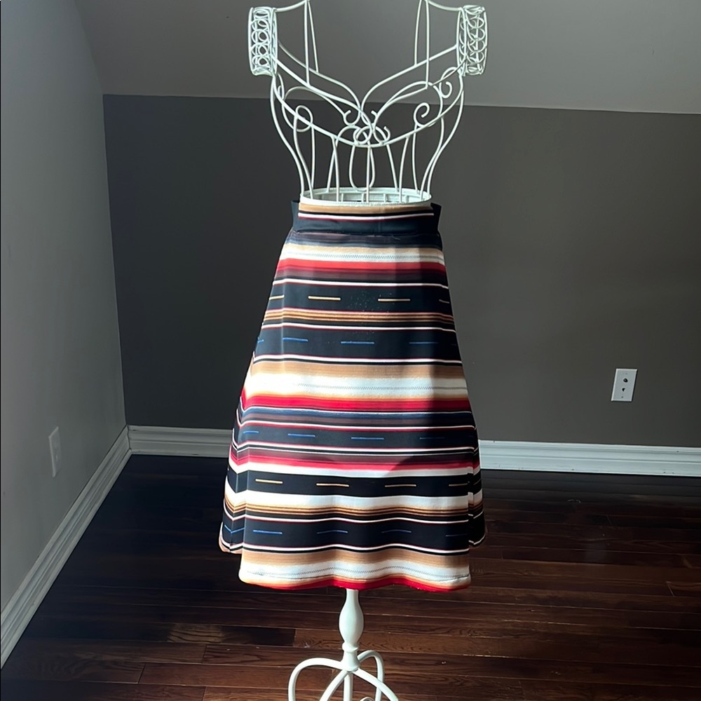 Black and White Knee-Length A-Line Skirt for Casual Wear